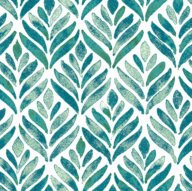 Watercolour Leaves Cotton Curtain Fabric - Teal