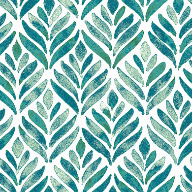 Watercolour Leaves Cotton Fabric Sample - Teal