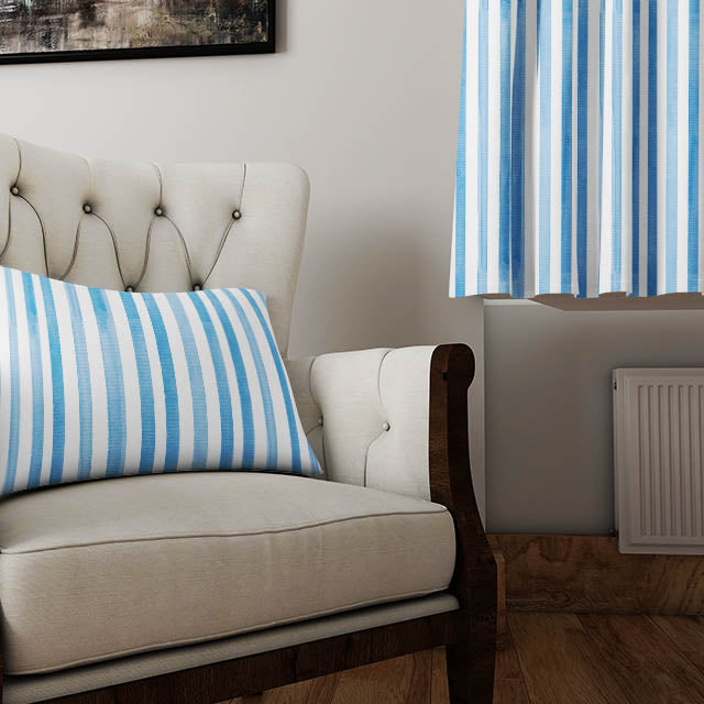 Watercolour Stripe Cotton Curtain Fabric - Aegean