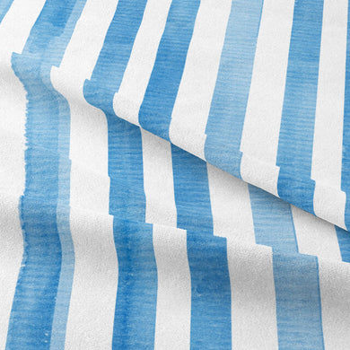 Watercolour Stripe Cotton Curtain Fabric - Aegean
