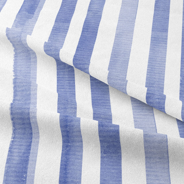 Watercolour Stripe Cotton Curtain Fabric - Blue