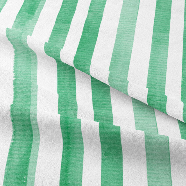 High Quality Watercolour Stripe Cotton Curtain Fabric in Vibrant Green