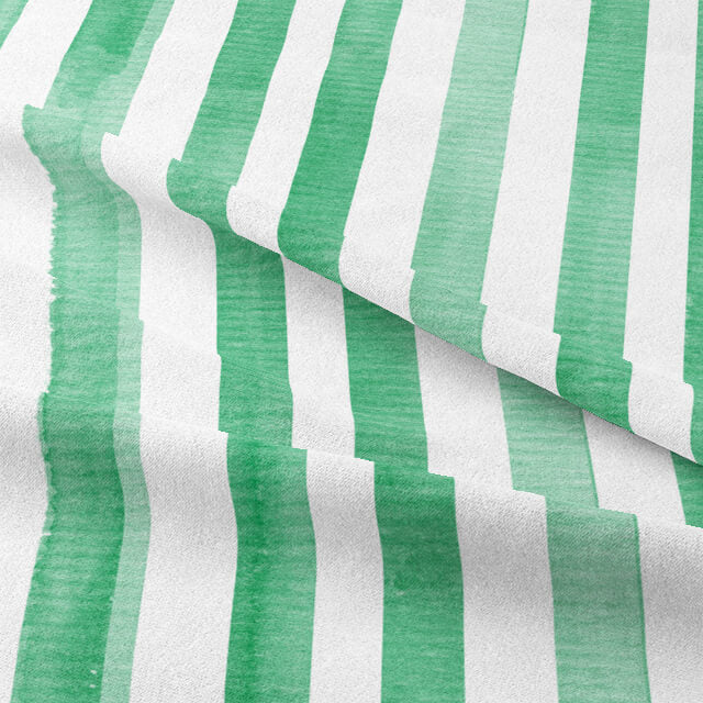 Watercolour Stripe Cotton Curtain Fabric - Green