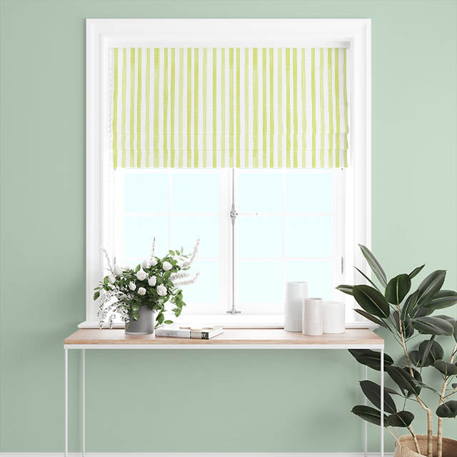 High-quality lime green curtain fabric with watercolour stripes