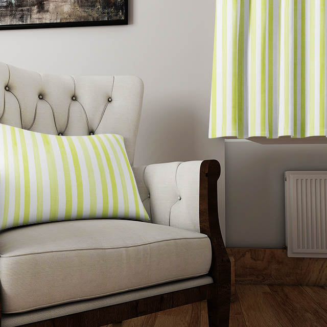 Lime green cotton fabric with beautiful watercolour stripes for curtains