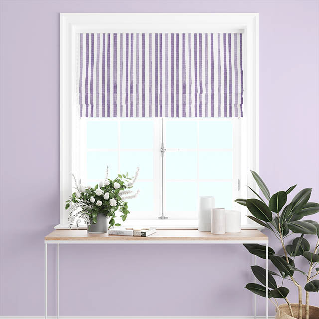 Watercolour Stripe Cotton Curtain Fabric featuring stylish stripes in rich purple hue