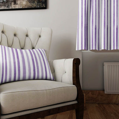 Watercolour Stripe Cotton Curtain Fabric with intricate watercolor design in striking purple shade