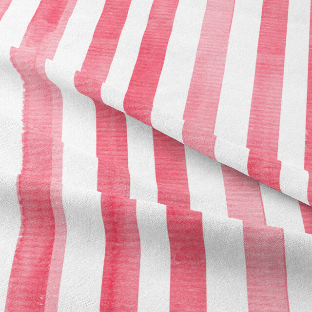 Watercolour Stripe Cotton Curtain Fabric - Red