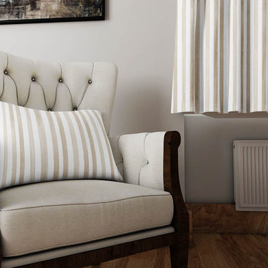 Watercolour Stripe Cotton Curtain Fabric - Taupe