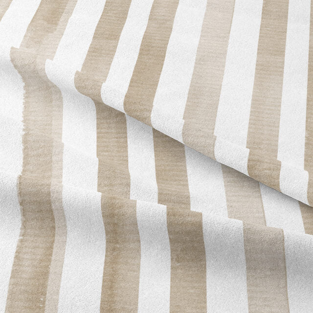 Watercolour Stripe Cotton Curtain Fabric - Taupe
