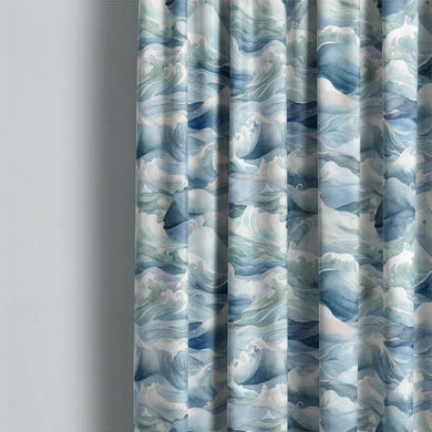 Waves Cotton Curtain Fabric - Blue