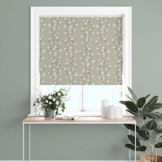 High-quality Sage Willow Linen Curtain Fabric hanging gracefully in a modern living room setting