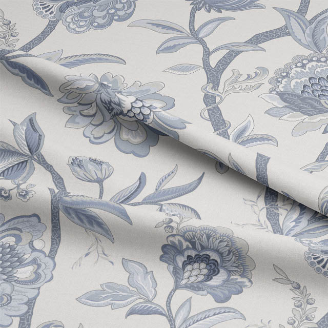 Close-up of Yakira Linen Curtain Fabric, Wedgewood Blue, high quality