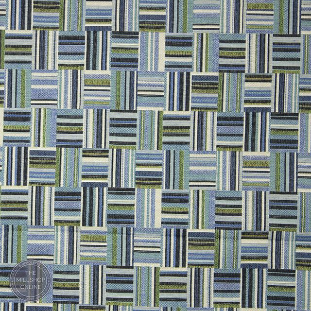 Basket Tapestry Blue - Blue Basket weave design fabric for sale