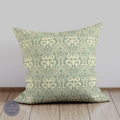 Bees Bufftail Green - Green Bee Linen Fabric