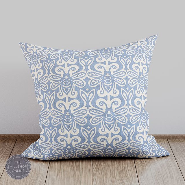 Bees Queen Blue - Blue honey bee fabric for sale