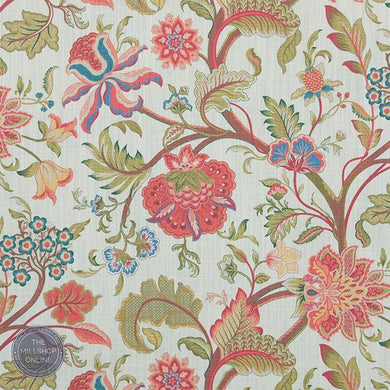 Bess White - Red and blue floral curtain Fabric uk
