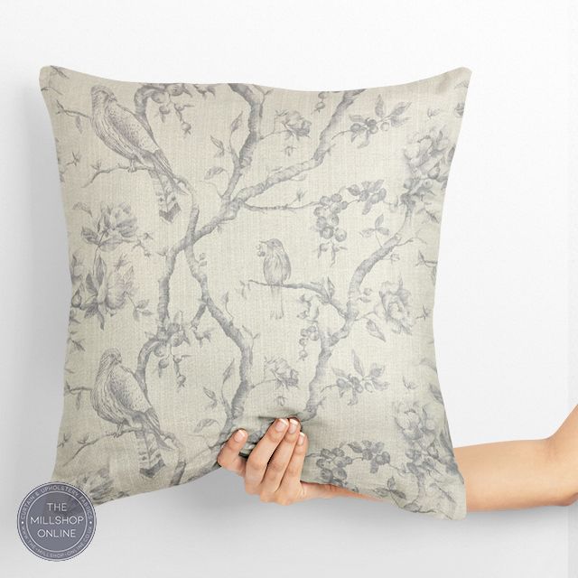Bilberry Dove Grey - Grey woodland design fabric for sale