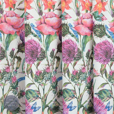 Butterflies & Thistles Heather - Heather Thistle print fabric for sale