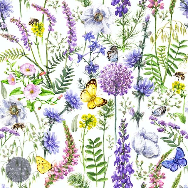 Butterfly Garden Lilac - Lilac Floral print curtain fabric uk