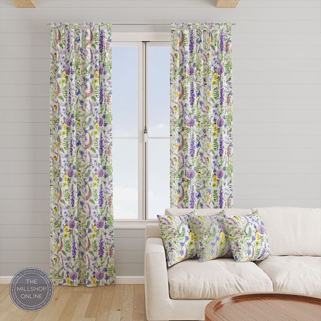 Butterfly Garden Lilac - Blue Butterfly Design fabric for sale 