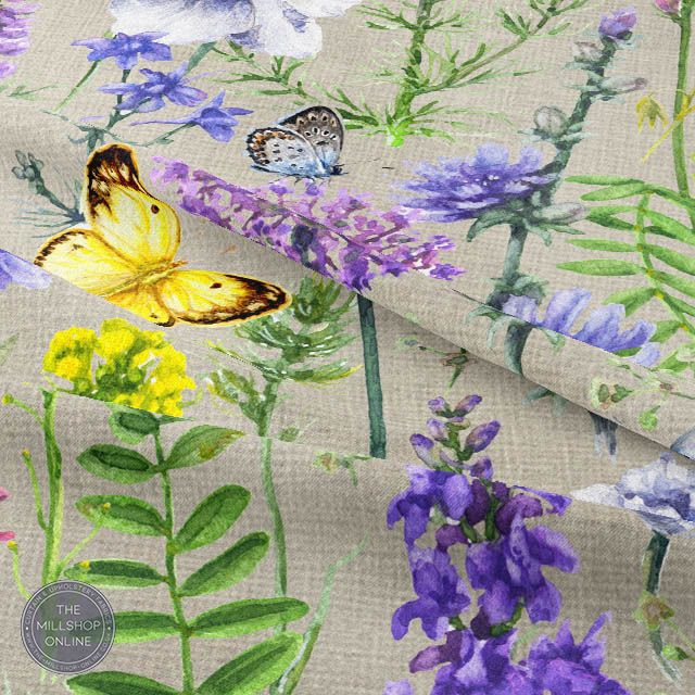 Butterfly Garden Berry - Yellow Butterfly and Bee fabric