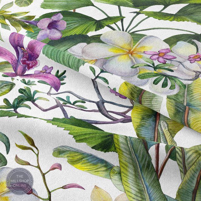 Chamaerops Linen Ivory - Ivory Tropical leaf design roman blind fabric