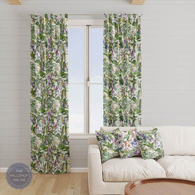 Chamaerops Linen Ivory - Green cheese plant leaves fabric for curtains