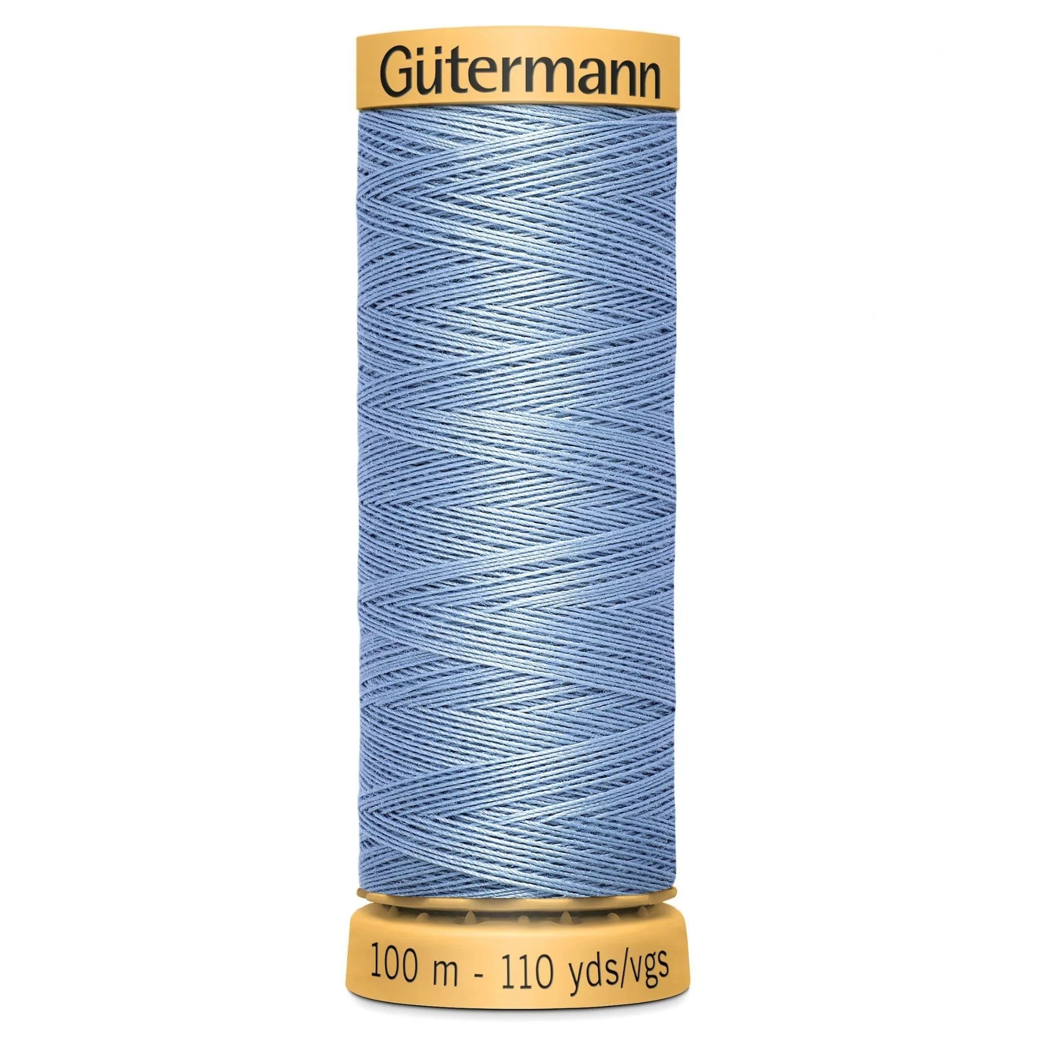 High-quality Gutermann Natural Cotton Thread in 100 meters spool, light blue color