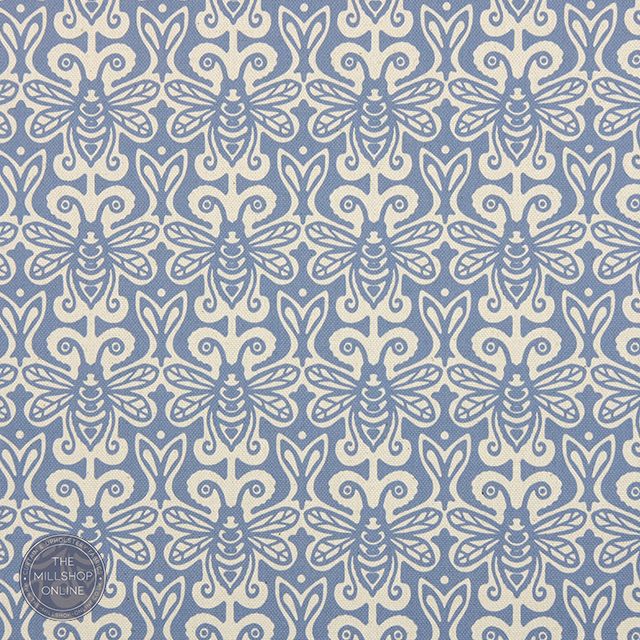 Bees Queen Blue - Blue bee curtain fabric