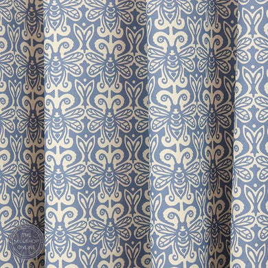 Bees Queen Blue - Blue bee print upholstery fabric