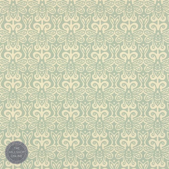Bees Bufftail Green - Green bee fabric uk