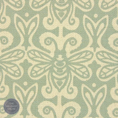 Bees Bufftail Green - Green Bee Curtain Fabric For Sale