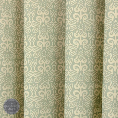 Bees Bufftail Green - Green Bee Print Roman Blind Fabric