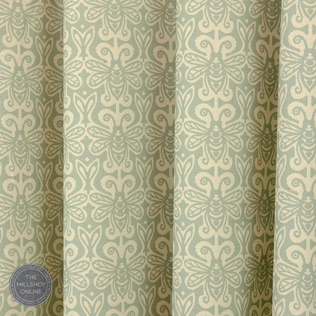 Bees Bufftail Green - Green Bee Print Roman Blind Fabric