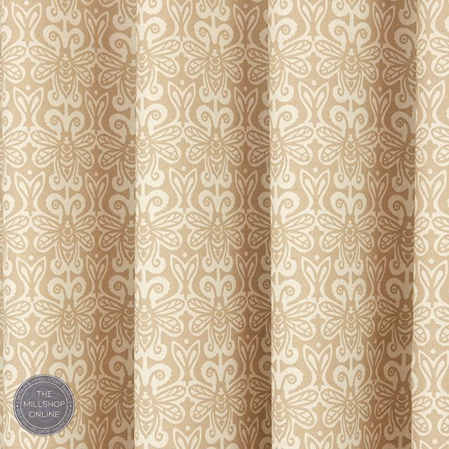 Bees Honeycomb - Beige bee print fabric for curtains 