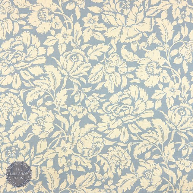 Joelle Wedgwood Blue - Wedgwood Blue fresh floral curtain fabric for sale