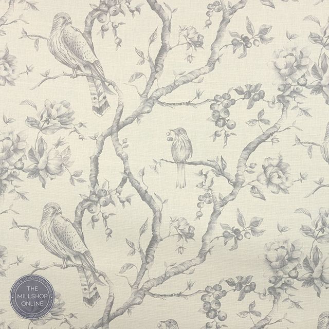 Bilberry Dove Grey - Grey bird roman blind fabric for sale