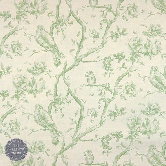 Bilberry Green - Green Bird upholstery fabric for sale