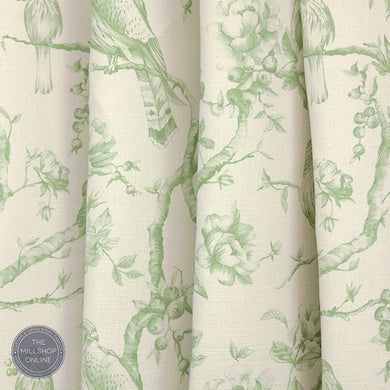 Bilberry Green - Green birds and flowers fabric for roman blinds