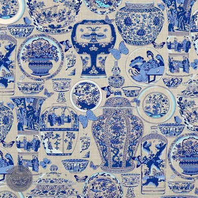 Dynasty Blue Flat Linen Fabric