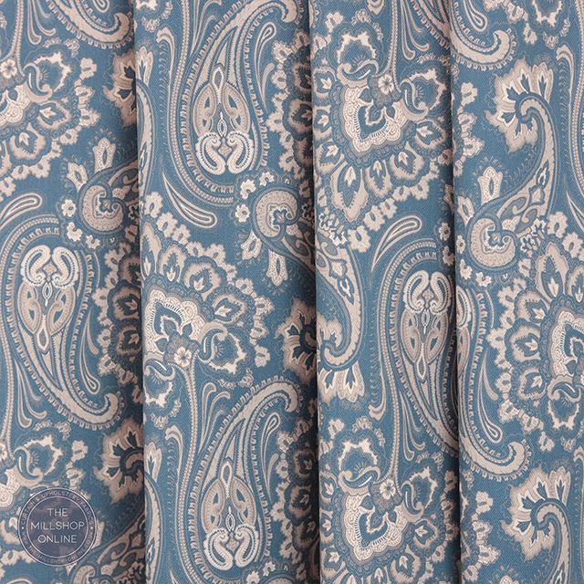 Jaipur Teal - Teal Eastern themed curtain fabric for sale