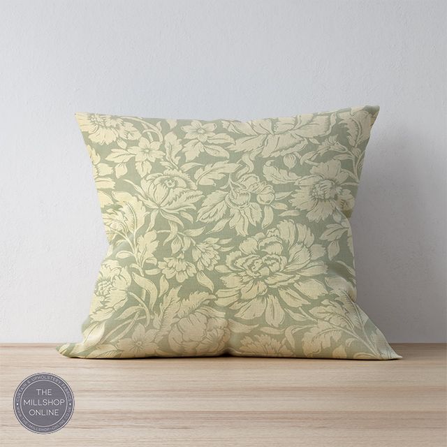 Joelle Sage Green - Soft Green cream floral fabric for curtains 