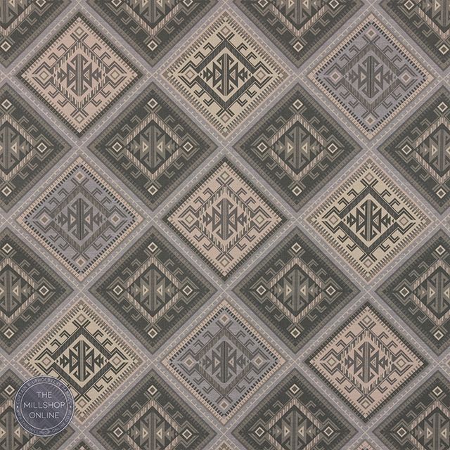 Kilim Grey - Grey Kilim Diamond design fabric for curtains uk