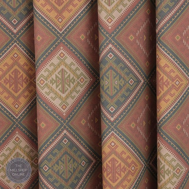 Kilim Russet - Russet Red Kilim diamond fabric for curtains uk