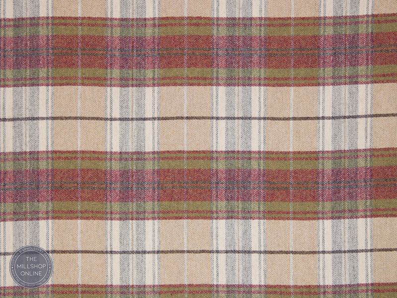 Hamilton Plaid Red Oatmeal - Oatmeal red mix wool tartan upholstery fabric 