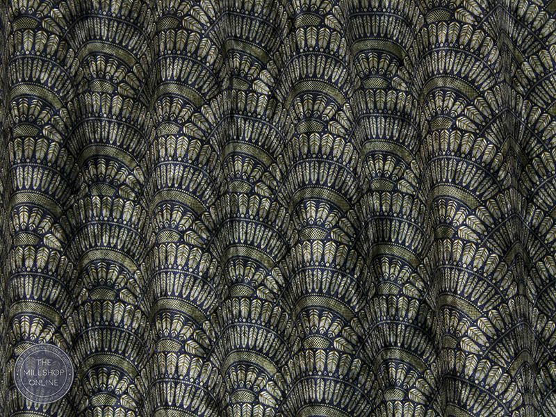 Lafon Navy - Navy Deco Fan fabric for curtains uk