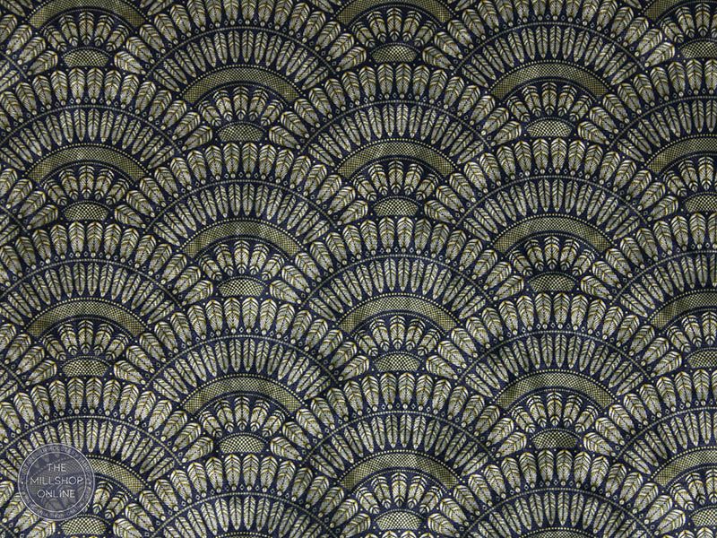 Lafon Navy - Navy Art deco curtain fabric for sale