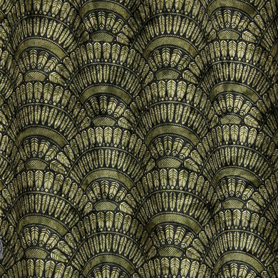 Lafon Noir - Black Art deco fan design velvet fabric for curtains