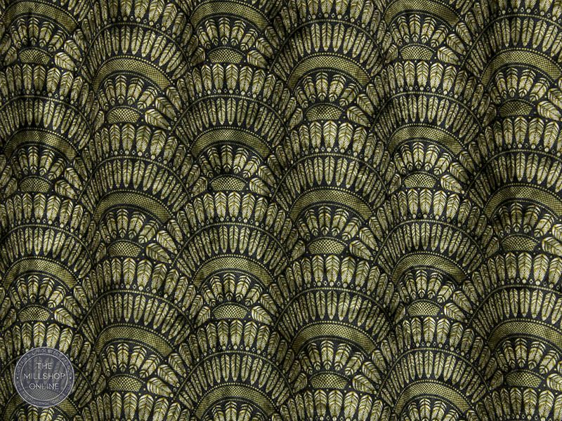 Lafon Noir - Black Art deco fan design velvet fabric for curtains